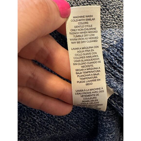 Chicos Blue Patchworks Long Sleeves Fringe Open Front Cardigan size 0 - S - Picture 5 of 12